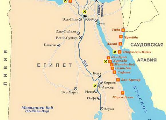 Все курортные места Египта на карте