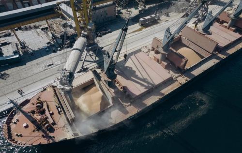 Судно під завантаженням зерном у порту України