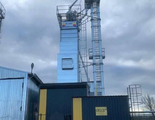 Зерносушарка PERRY S217 продуктивністю 27 т/год, інтегрована з твердопаливним теплогенератором GRECO group
