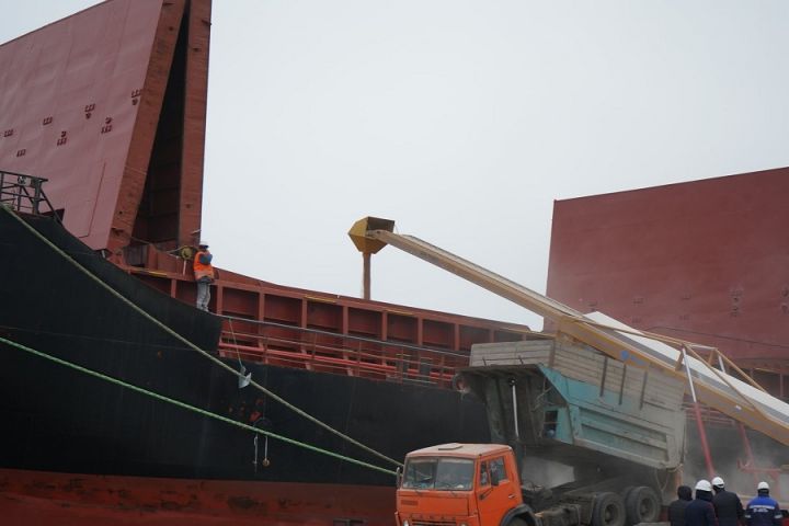 В Мариупольском порту испытали телескопический конвейерный перегружатель зерна