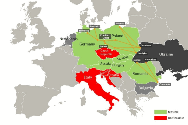 Залізничні маршрути до портів ЄС, які допускають використання українських хоперів