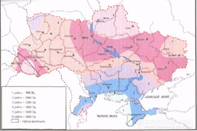 Рисунок 1. Карта районирования территории Украины по характеристическим значениям снегового покрова